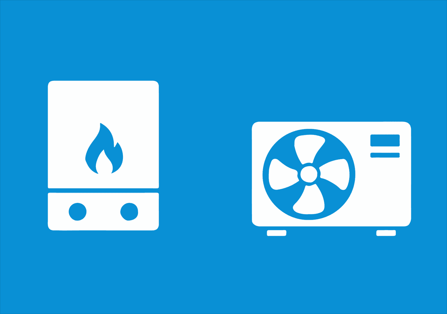 Bild zeigt Gasheizung und Wärmepumpe gegenübergestellt.