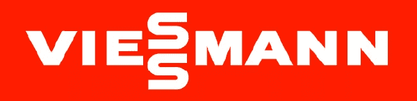 Das Logo der Firma Viessmann mit weißer Schrift auf rotem Hintergrund.